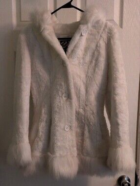 White Faux Fur Hooded Coat